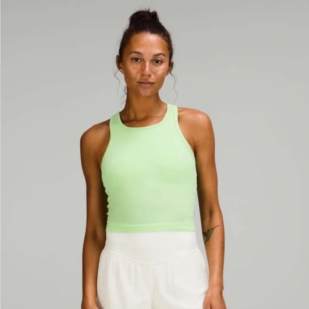 Lululemon athletica ebb to street cropped tank size 8 scream lime green